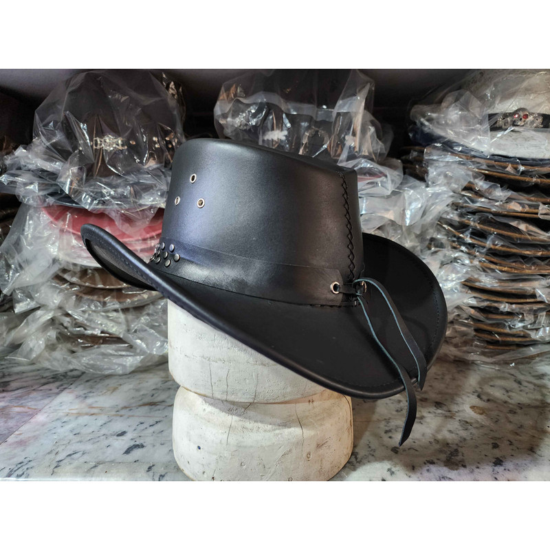 Western Horse Shackle Band Black Leather Cowboy Hat 4