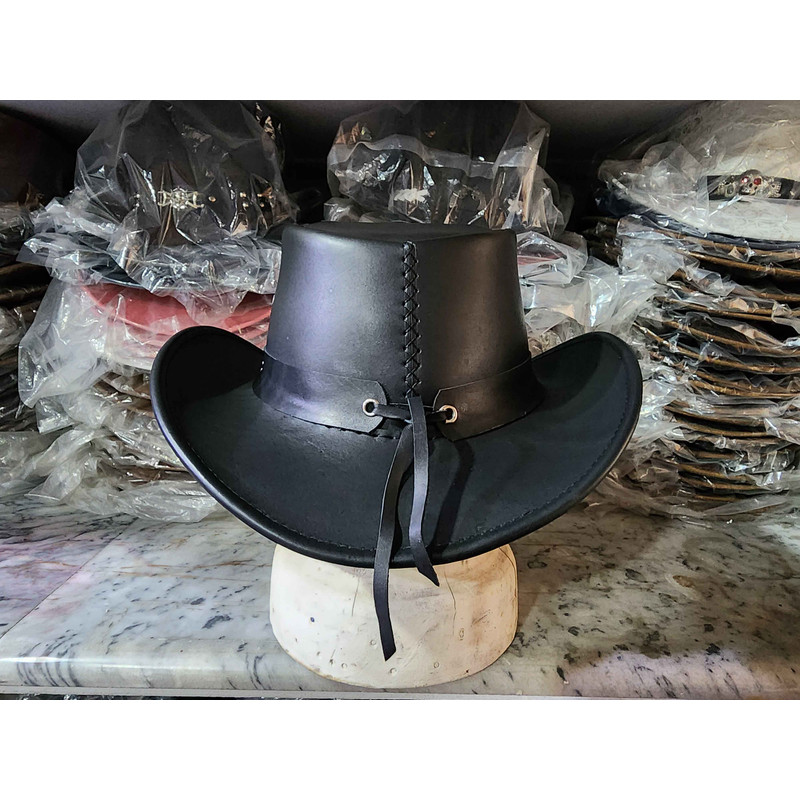 Western Horse Shackle Band Black Leather Cowboy Hat 5