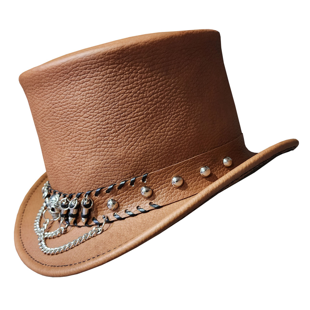 Gothic Skull Band Eldorado Leather Top Hat 0