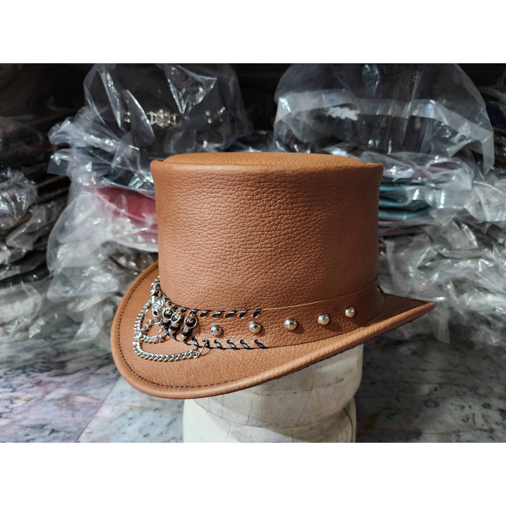Gothic Skull Band Eldorado Leather Top Hat 1