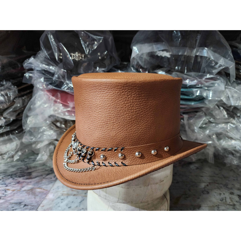 Gothic Skull Band Eldorado Leather Top Hat 1