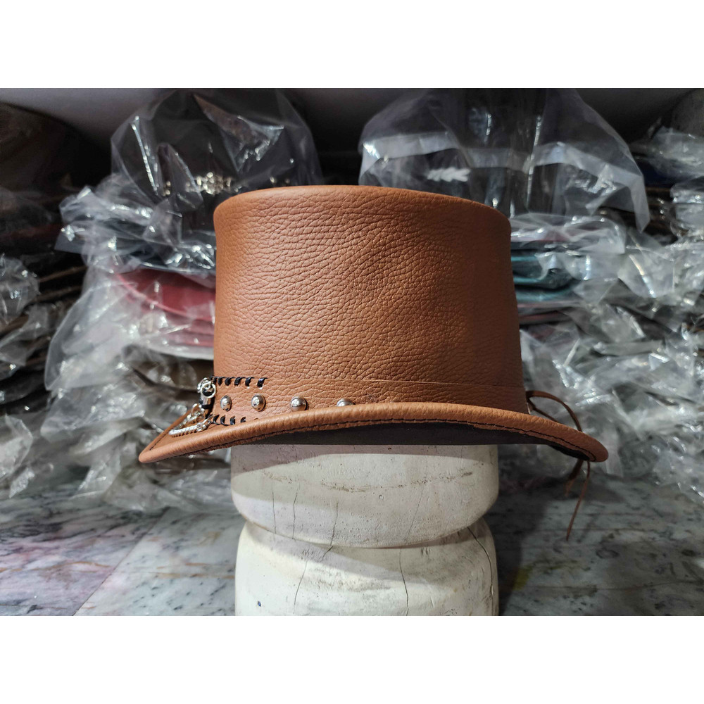 Gothic Skull Band Eldorado Leather Top Hat 3
