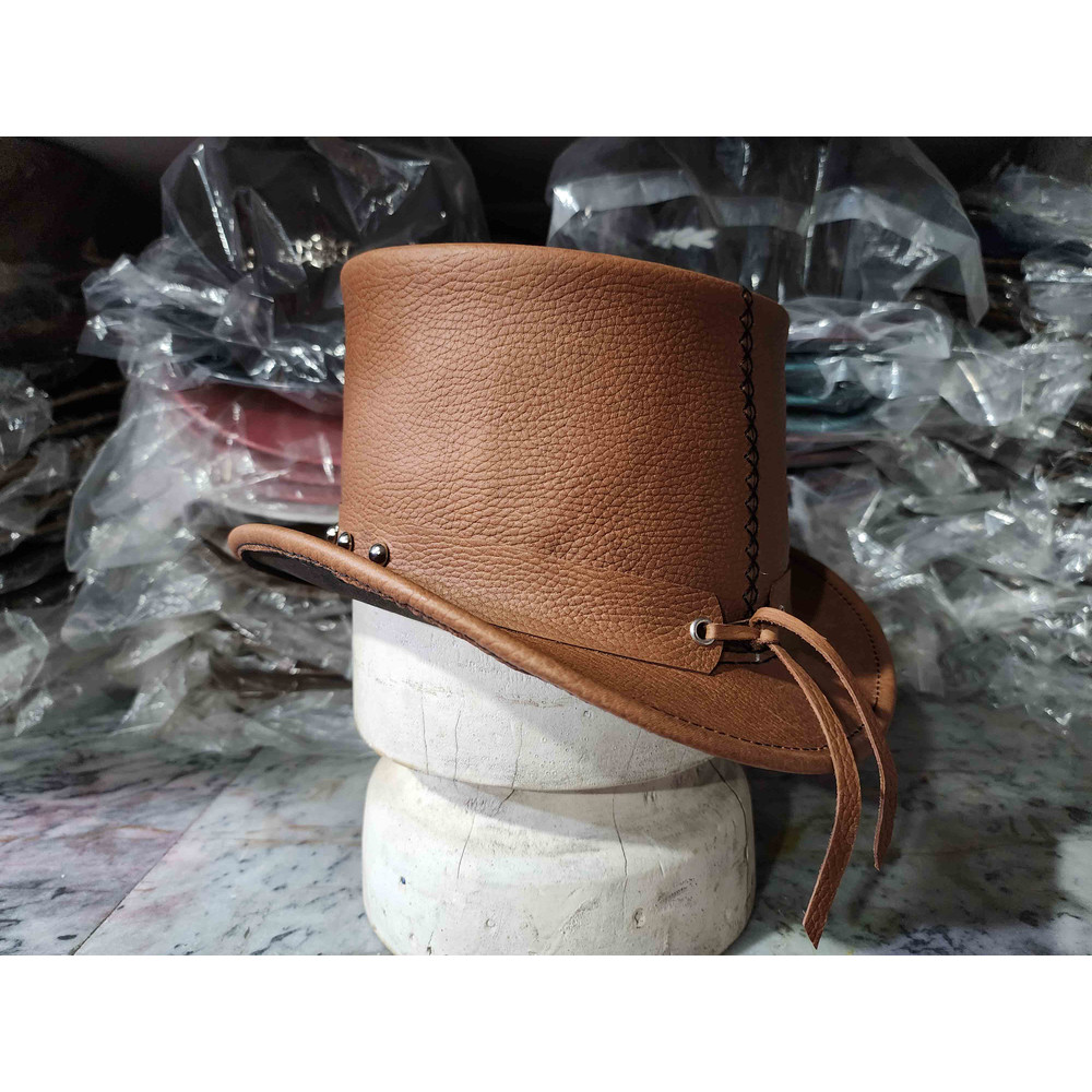 Gothic Skull Band Eldorado Leather Top Hat 4