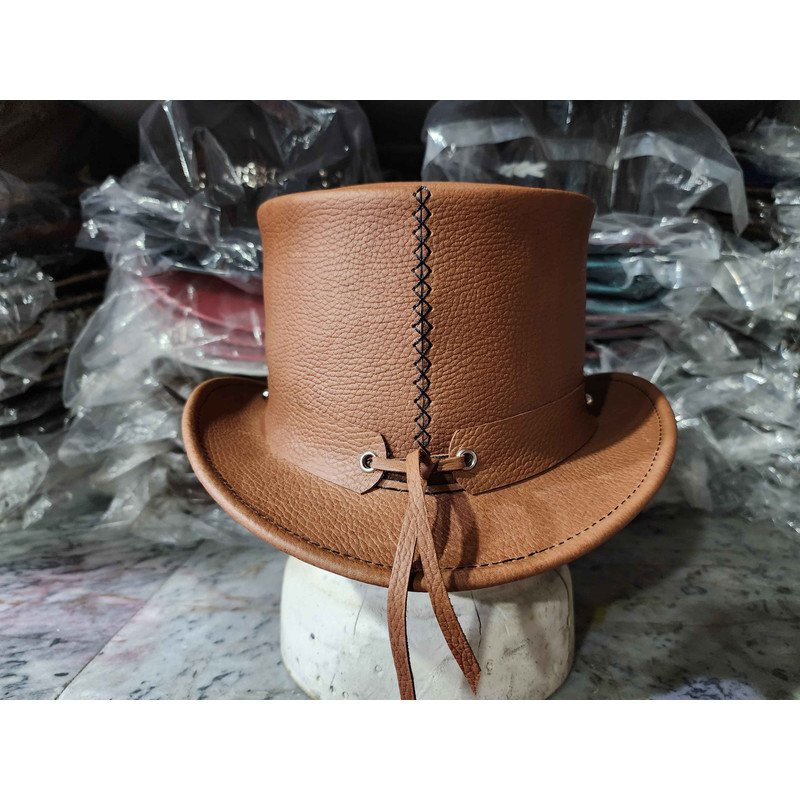 Gothic Skull Band Eldorado Leather Top Hat 5