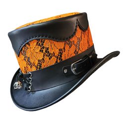 steampunk victorian black leather top hat