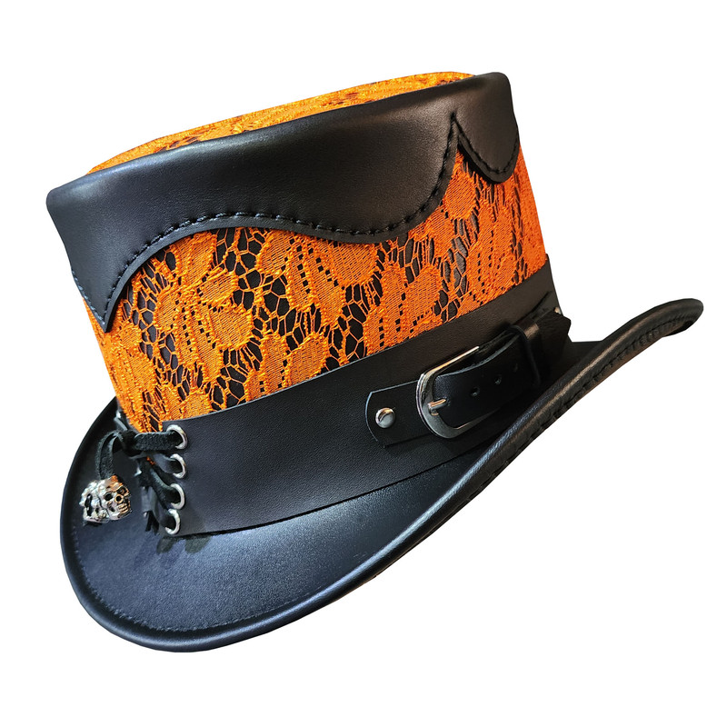 Steampunk Victorian Black Leather Top Hat 0