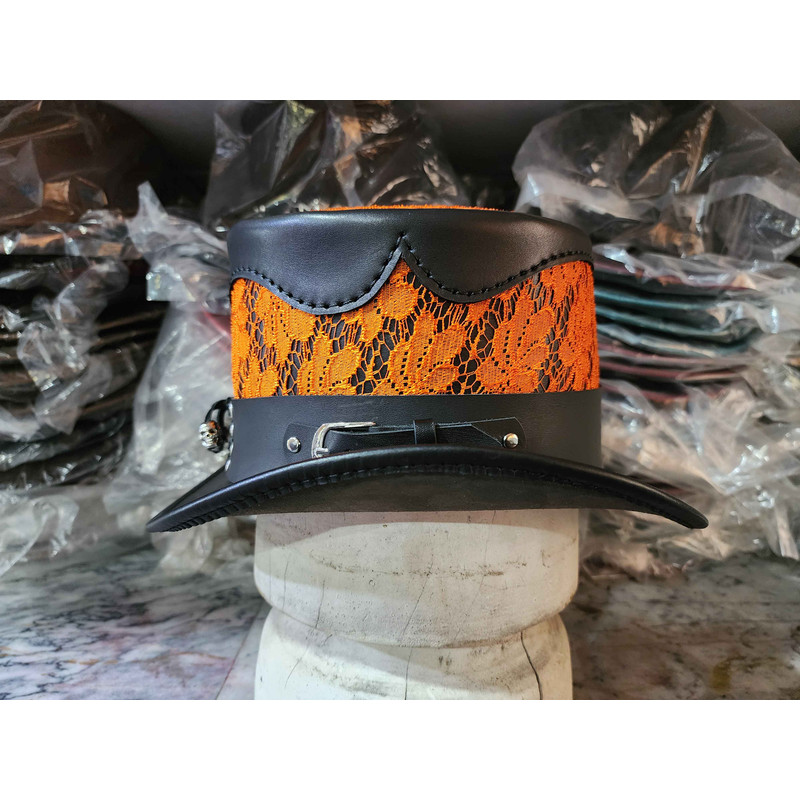 Steampunk Victorian Black Leather Top Hat 3