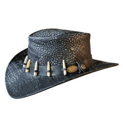 bushman style black crocodile leather outback hat