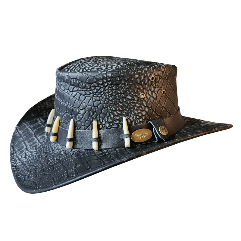 Bushman Style Black Crocodile Leather Outback Hat 0