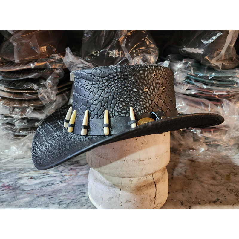 Bushman Style Black Crocodile Leather Outback Hat 2