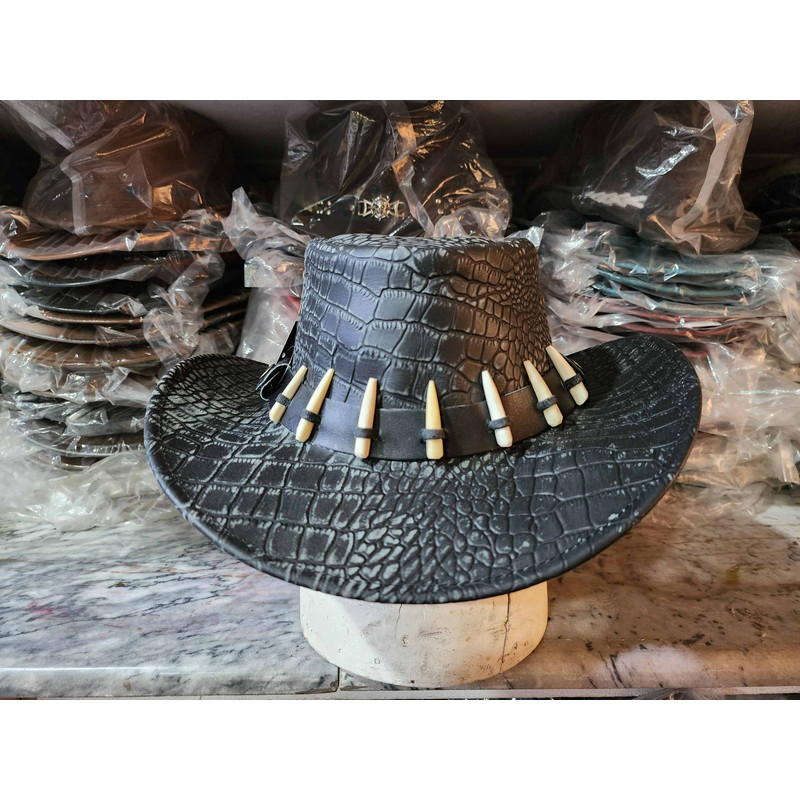 Bushman Style Black Crocodile Leather Outback Hat 3