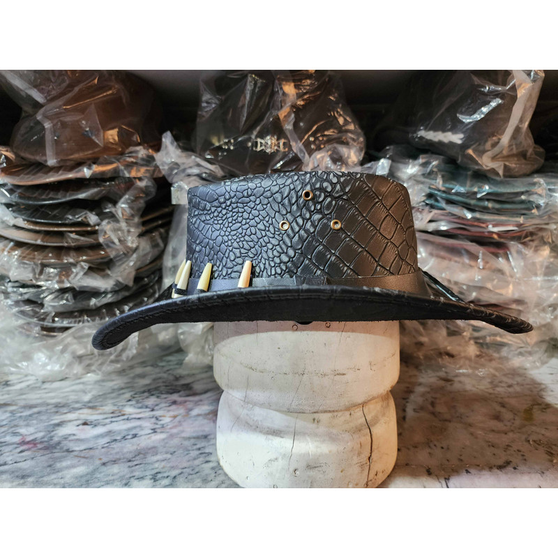 Bushman Style Black Crocodile Leather Outback Hat 4