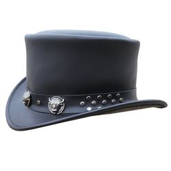 bison head band black leather top hat