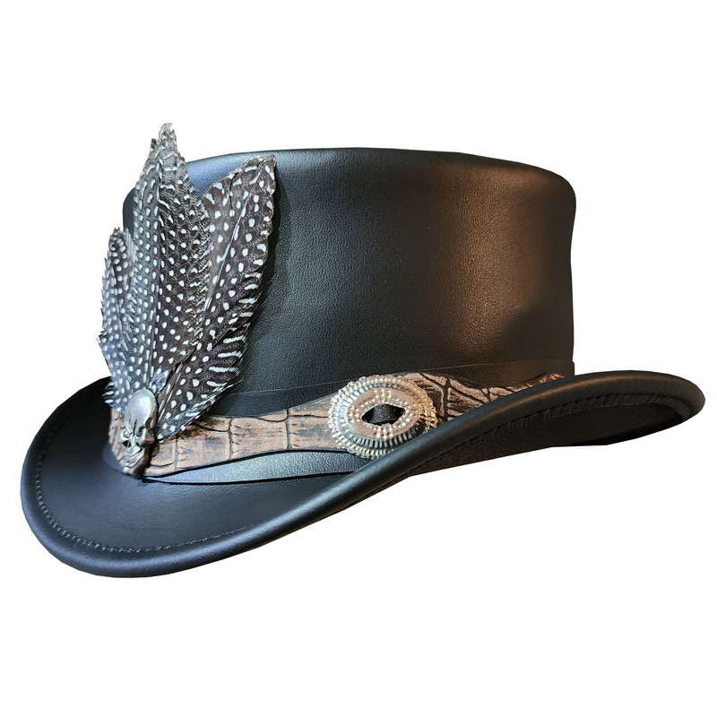 Gothic Wrath Black Leather Top Hat 0