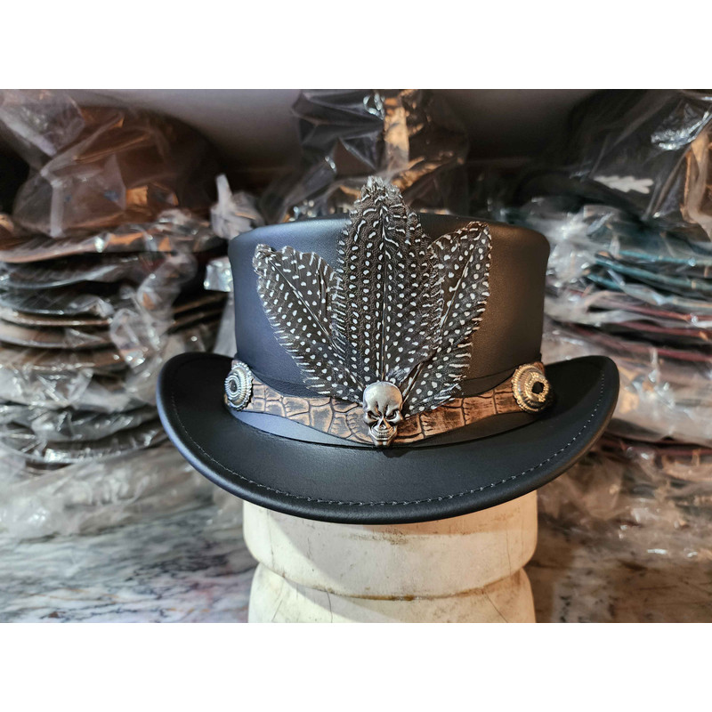 Gothic Wrath Black Leather Top Hat 1
