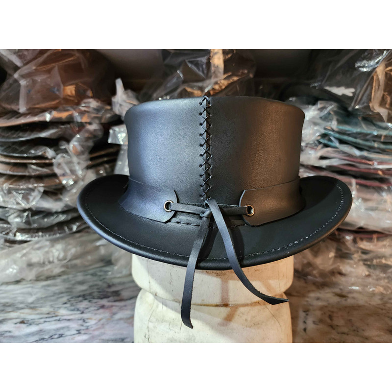 Gothic Wrath Black Leather Top Hat 2