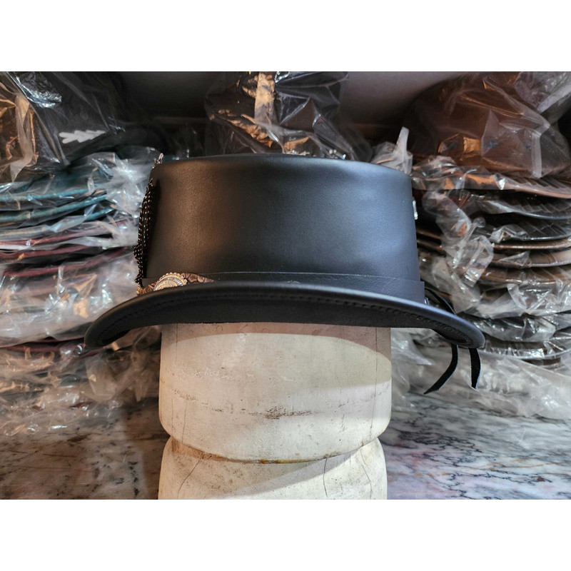 Gothic Wrath Black Leather Top Hat 3