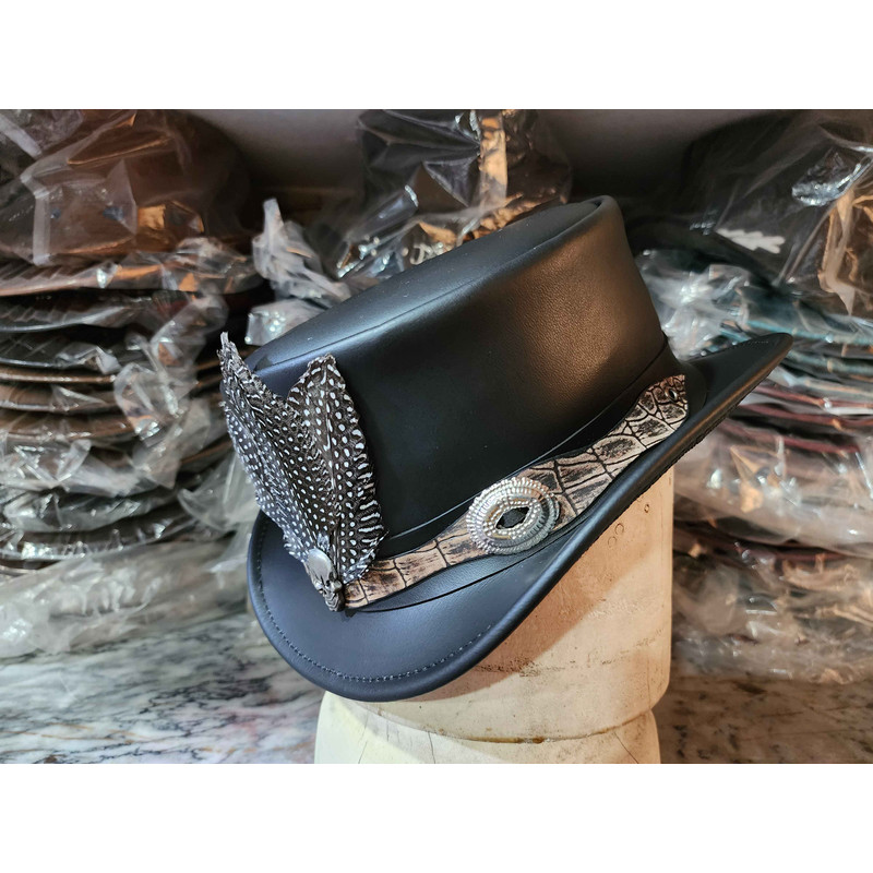 Gothic Wrath Black Leather Top Hat 4
