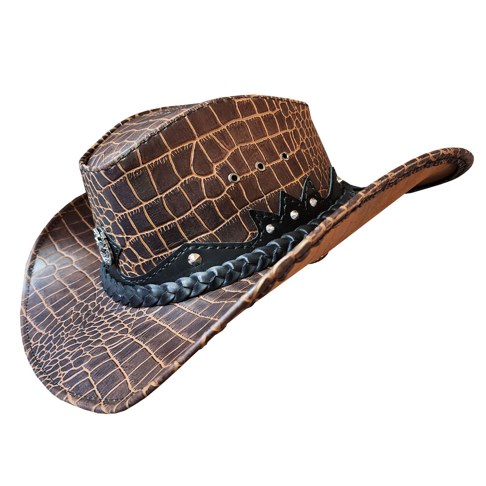 Texas Western Icon Cowboy Crocodile Texture Leather Hat 0
