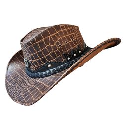 texas western icon cowboy crocodile texture leather hat