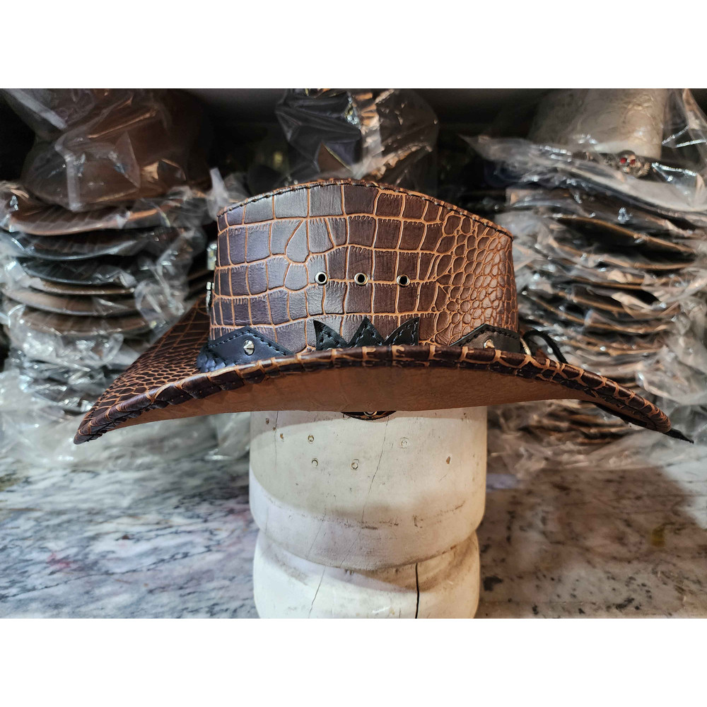 Texas Western Icon Cowboy Crocodile Texture Leather Hat 3