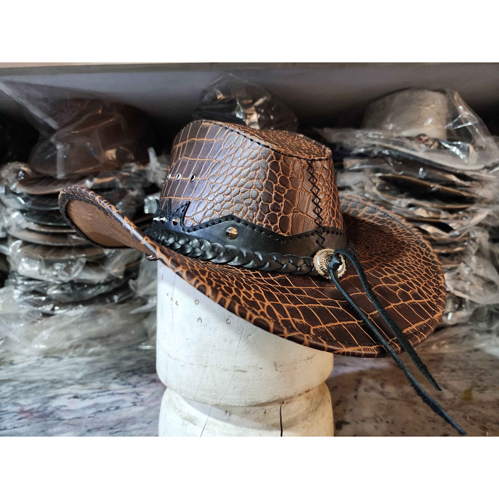 Texas Western Icon Cowboy Crocodile Texture Leather Hat 4