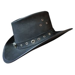 horned bull skull band cowboy leather hat