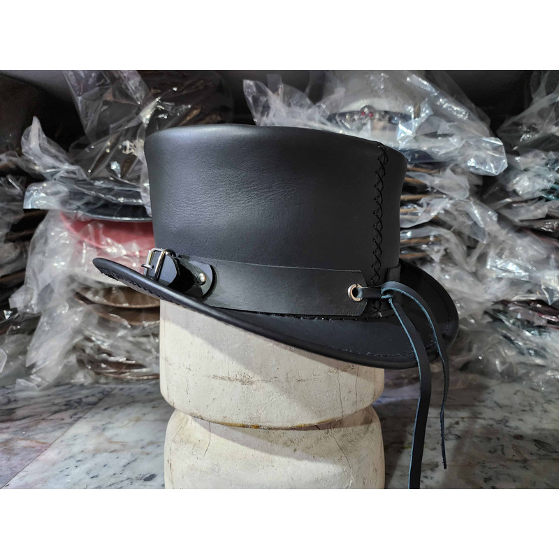 Skull Cowboy Black Leather Top Hat 5