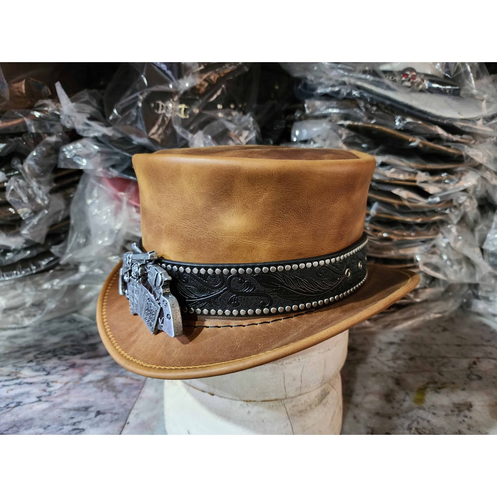 Vintage Fashion Steampunk Leather Top Hat 1