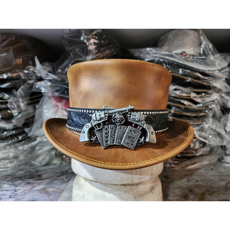 Vintage Fashion Steampunk Leather Top Hat 2