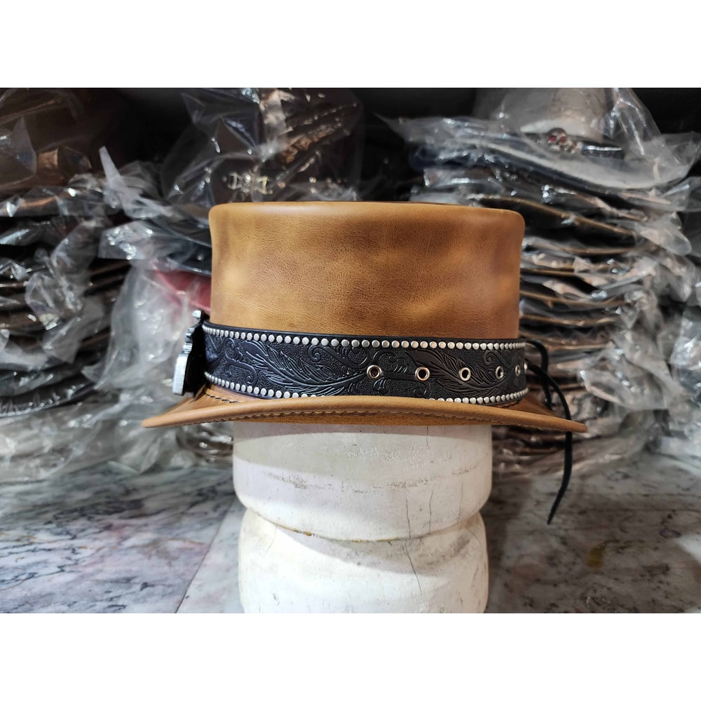 Vintage Fashion Steampunk Leather Top Hat 3
