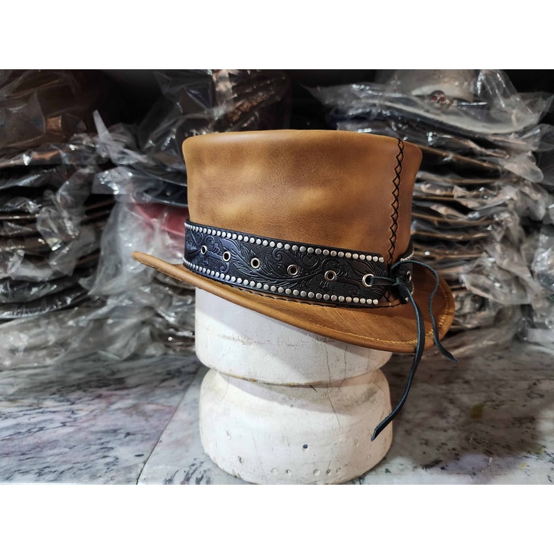 Vintage Fashion Steampunk Leather Top Hat 4