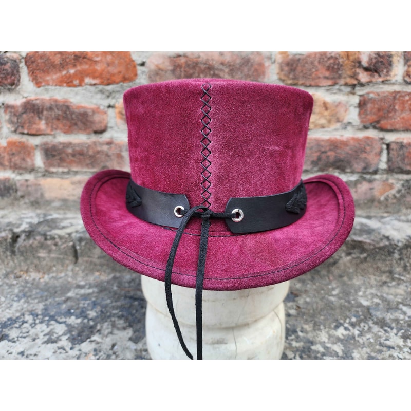 Vintage Fashion Suede Leather Top Hat 6