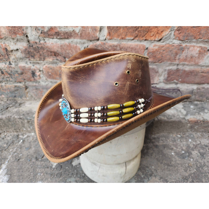 Vintage Western Cowboy Hat With Beaded Hat Band 1