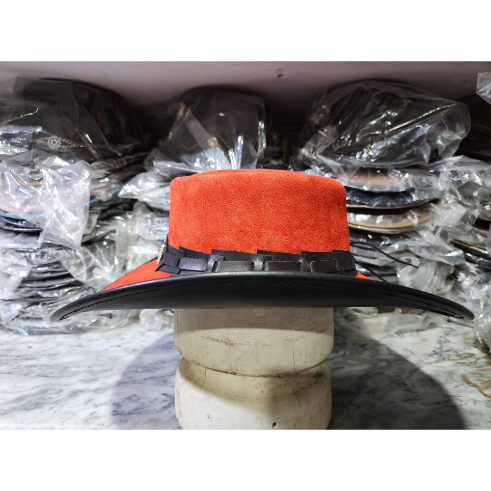 Unisex Western Red Suede Leather Cowboy Hat 1