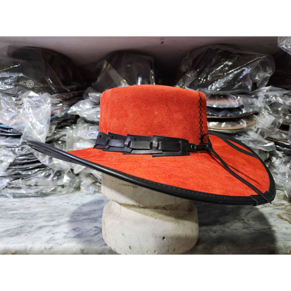 Unisex Western Red Suede Leather Cowboy Hat 2