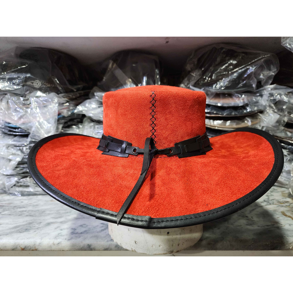 Unisex Western Red Suede Leather Cowboy Hat 3
