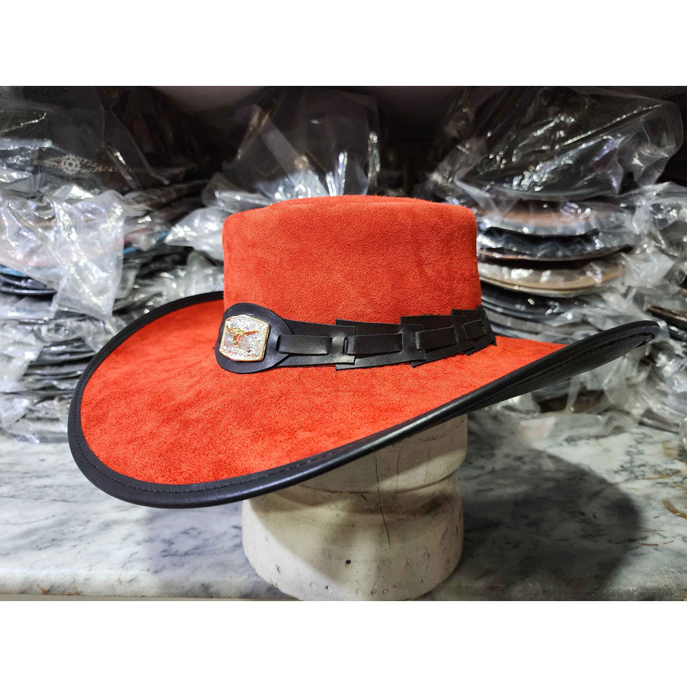 Unisex Western Red Suede Leather Cowboy Hat 5