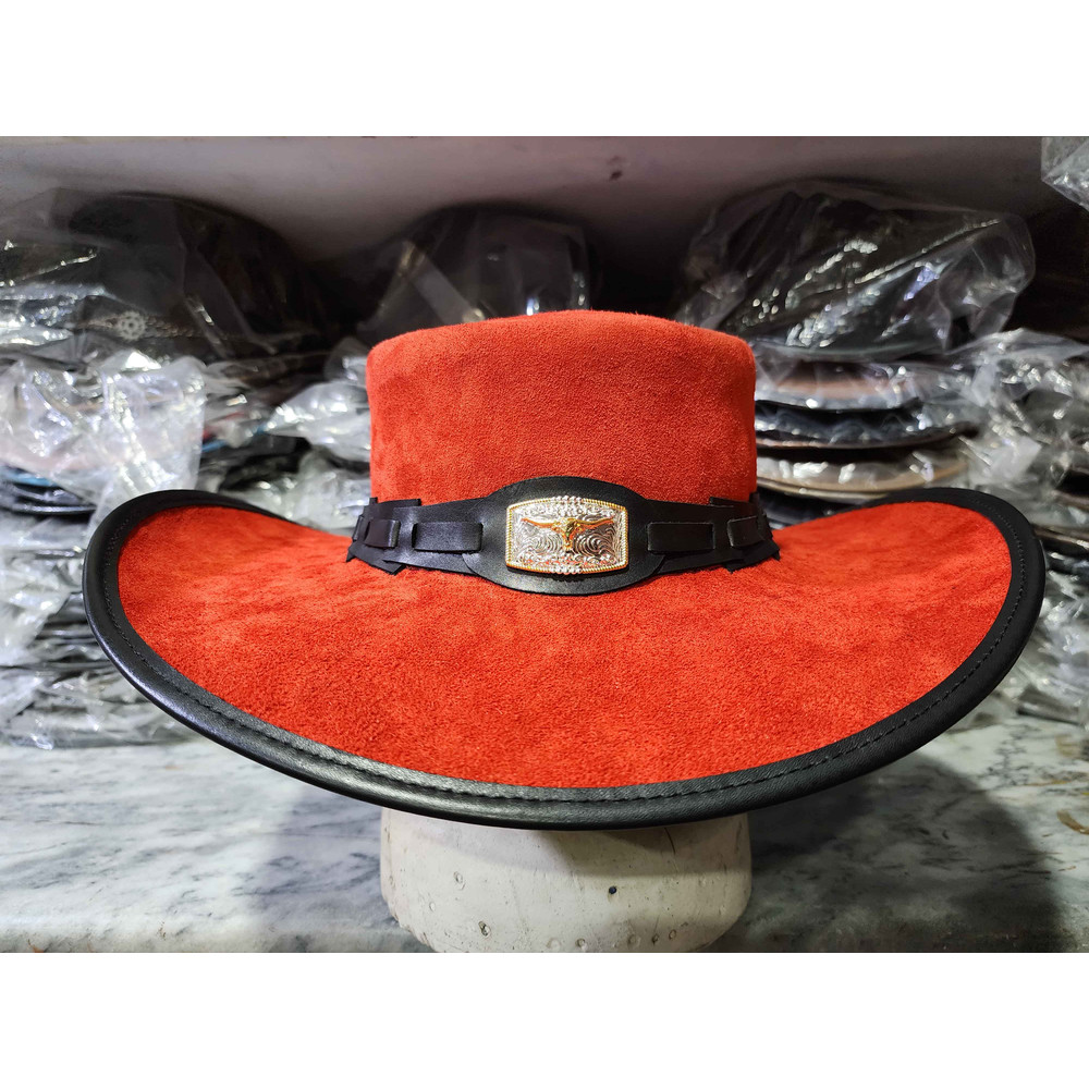 Unisex Western Red Suede Leather Cowboy Hat 6