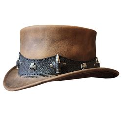 rough rider vintage leather steampunk top hat