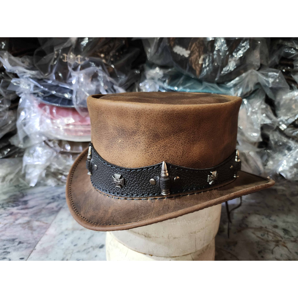Rough Rider Vintage Leather Steampunk Top Hat 1
