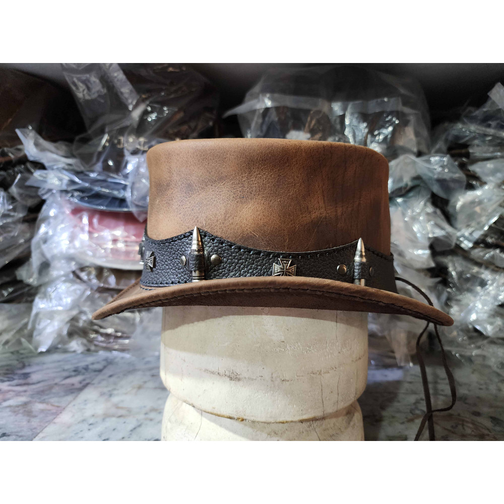 Rough Rider Vintage Leather Steampunk Top Hat 3
