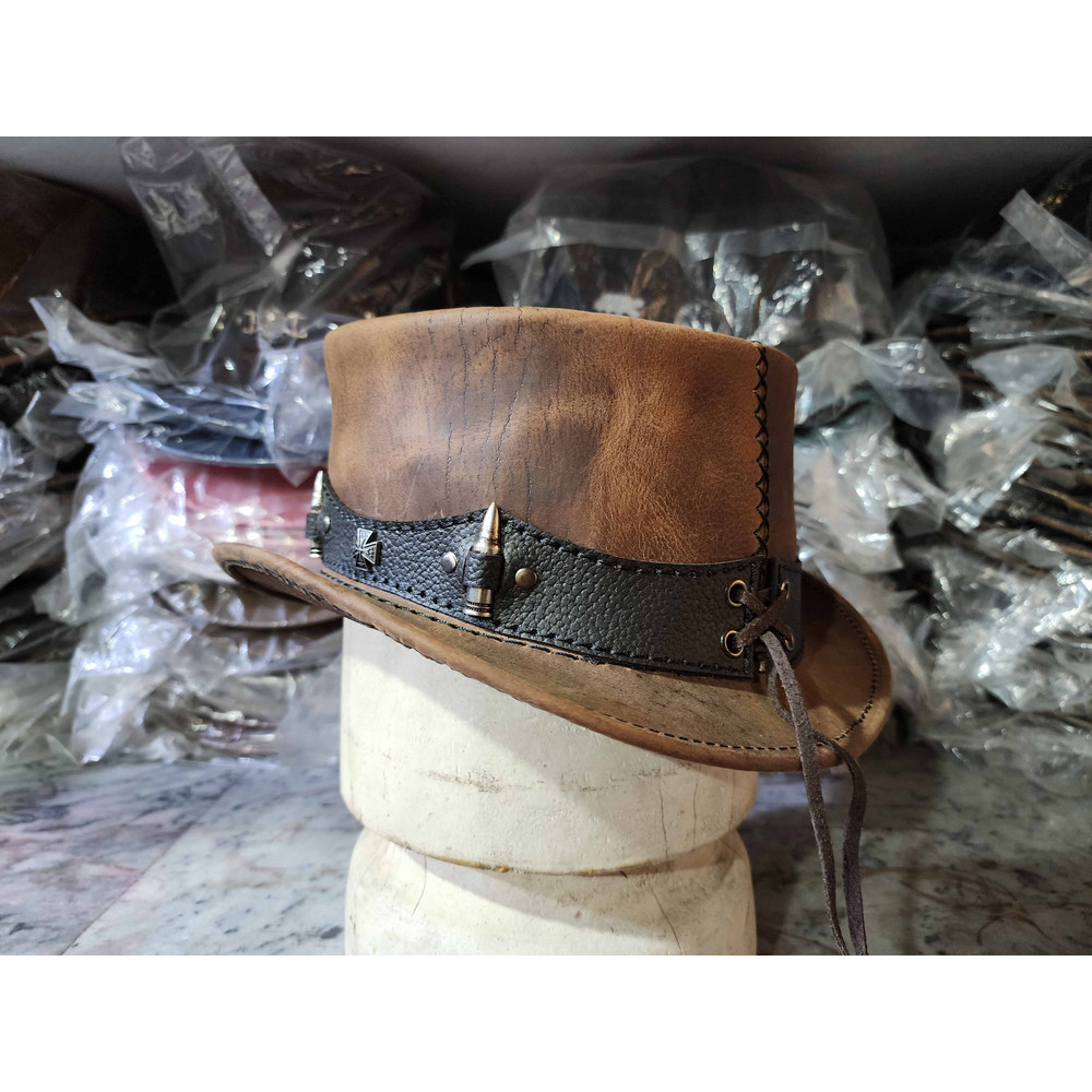 Rough Rider Vintage Leather Steampunk Top Hat 4