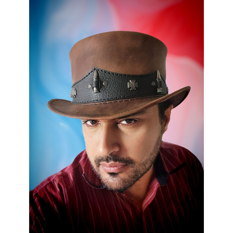 Rough Rider Vintage Leather Steampunk Top Hat 6