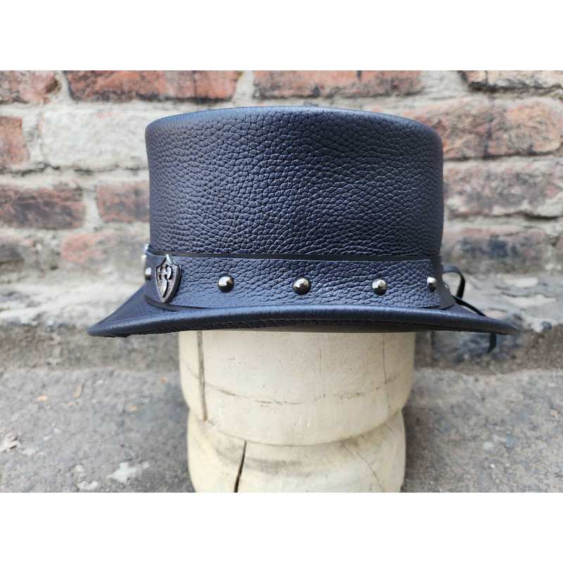Steampunk Trio Shield Stud Accents Short Top Hat 2
