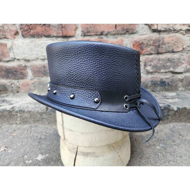 Steampunk Trio Shield Stud Accents Short Top Hat 3