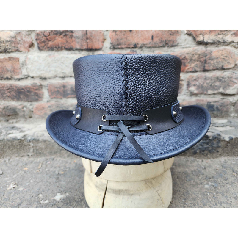 Steampunk Trio Shield Stud Accents Short Top Hat 4