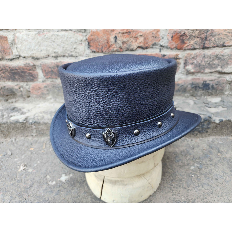 Steampunk Trio Shield Stud Accents Short Top Hat 1