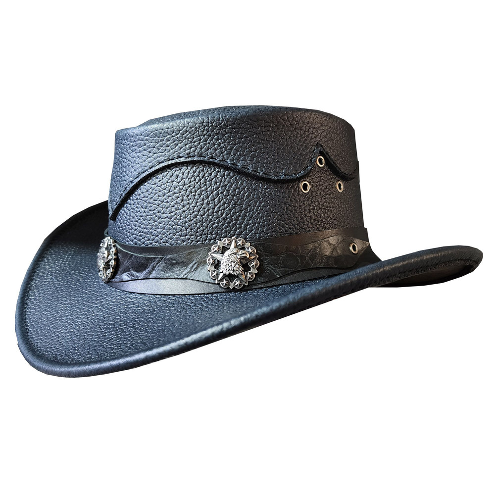 Western Cowboy Leather Hat With Eagle Star Conchos 0
