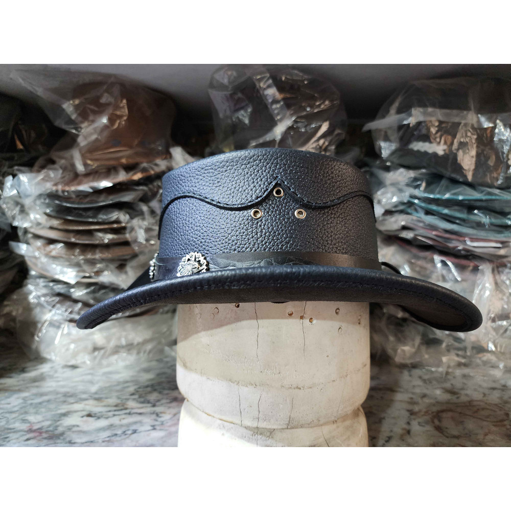 Western Cowboy Leather Hat With Eagle Star Conchos 3